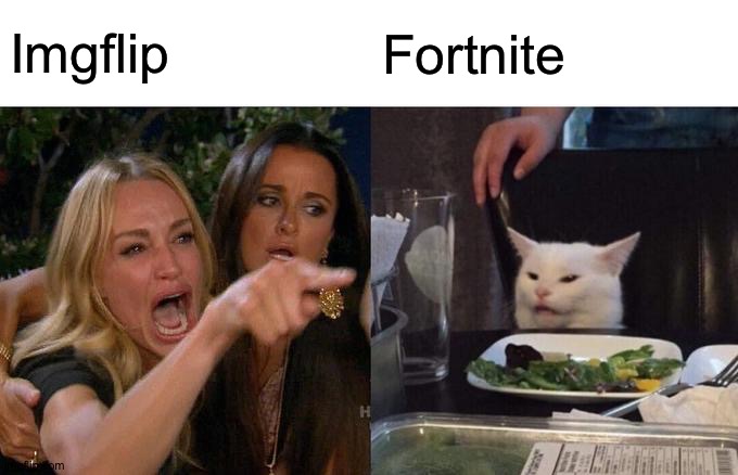 Not a joke | Imgflip; Fortnite | image tagged in memes,woman yelling at cat,funny,fortnite sucks,fortnite,fortnite memes | made w/ Imgflip meme maker