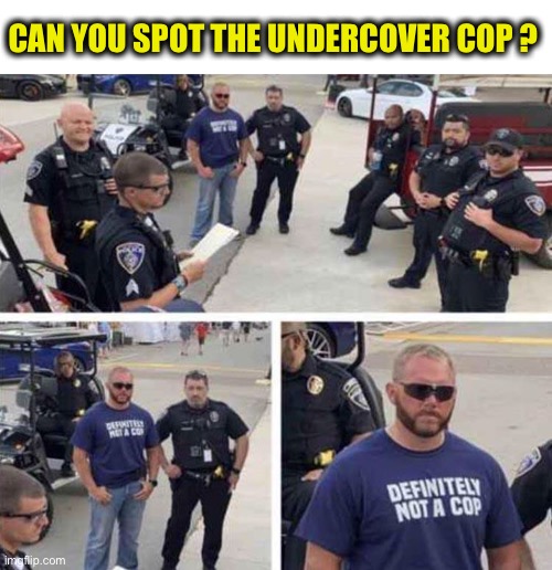 Definitely not a cop | CAN YOU SPOT THE UNDERCOVER COP ? | image tagged in undercover cop,where's waldo,hiding,shirt,memes,liar | made w/ Imgflip meme maker