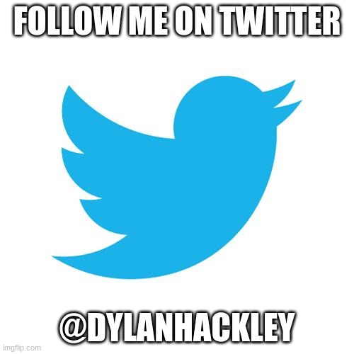 Follow me on Twitter! | FOLLOW ME ON TWITTER; @DYLANHACKLEY | image tagged in twitter birds says,memes,twitter,dylan hackley,dylanh15,follow me | made w/ Imgflip meme maker