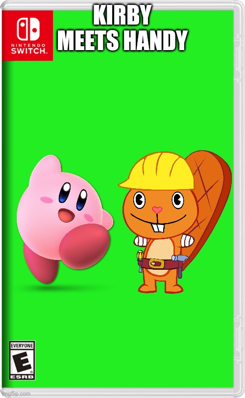 Nintendo Switch | KIRBY MEETS HANDY | image tagged in nintendo switch,happy tree friends,kirby | made w/ Imgflip meme maker