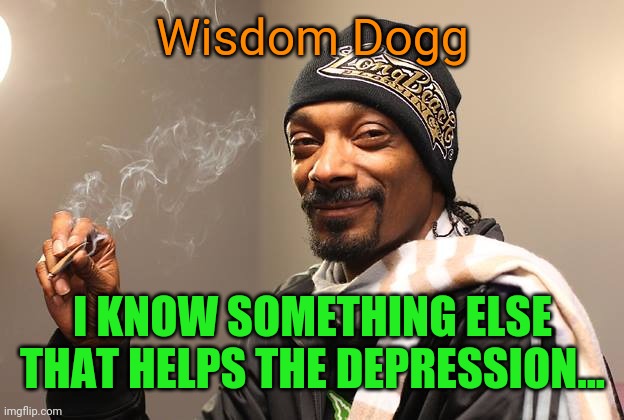 Snoop Dogg | Wisdom Dogg I KNOW SOMETHING ELSE THAT HELPS THE DEPRESSION... | image tagged in snoop dogg | made w/ Imgflip meme maker