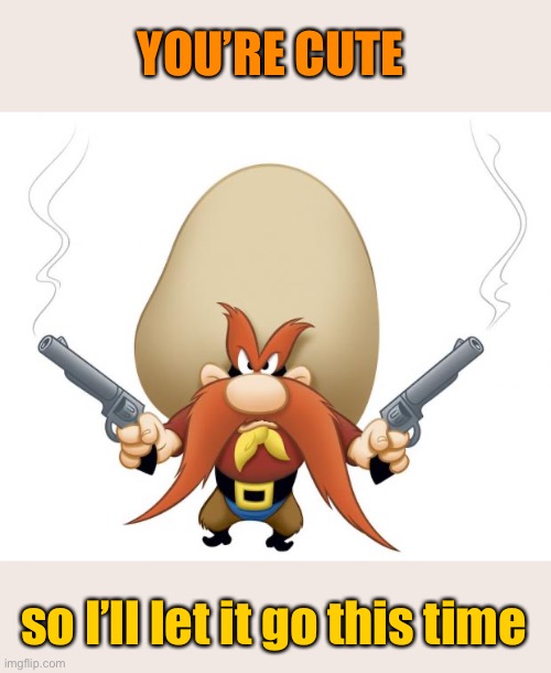 Yosemite Sam | YOU’RE CUTE so I’ll let it go this time | image tagged in yosemite sam | made w/ Imgflip meme maker
