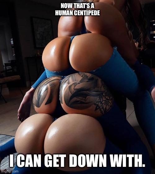 Human Centipede | NOW THAT'S A HUMAN CENTIPEDE; I CAN GET DOWN WITH. | image tagged in human centipede,girls,big butts | made w/ Imgflip meme maker