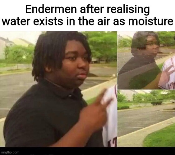 *teleportation noises* | Endermen after realising water exists in the air as moisture | image tagged in peace sign disappearing,minecraft,water,gaming | made w/ Imgflip meme maker
