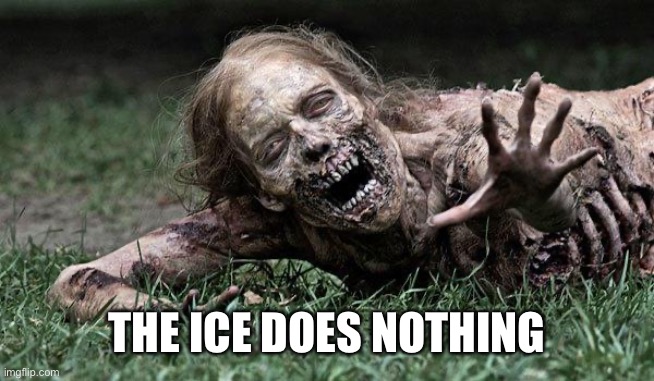 Walking Dead Zombie | THE ICE DOES NOTHING | image tagged in walking dead zombie | made w/ Imgflip meme maker
