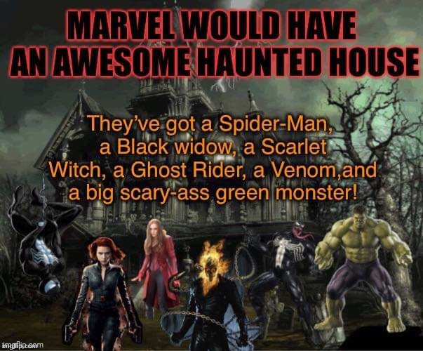 Avengerween | image tagged in marvel,avengers,haunted house,halloween | made w/ Imgflip meme maker