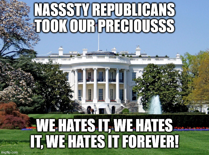White House | NASSSTY REPUBLICANS TOOK OUR PRECIOUSSS WE HATES IT, WE HATES IT, WE HATES IT FOREVER! | image tagged in white house | made w/ Imgflip meme maker