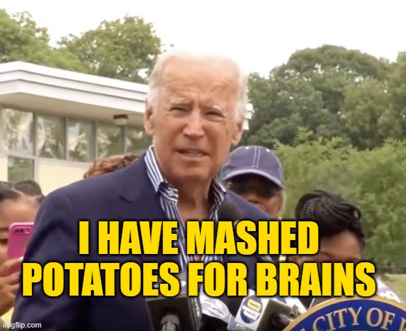 Biden staring off | I HAVE MASHED POTATOES FOR BRAINS | image tagged in biden staring off | made w/ Imgflip meme maker