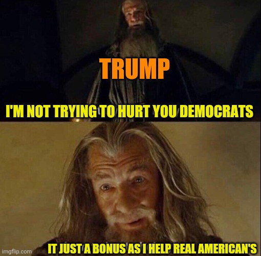 I'M NOT TRYING TO HURT YOU DEMOCRATS IT JUST A BONUS AS I HELP REAL AMERICAN'S TRUMP | made w/ Imgflip meme maker