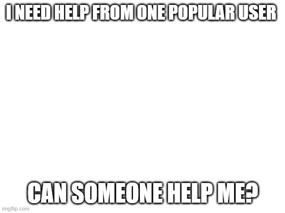 Blank White Template | I NEED HELP FROM ONE POPULAR USER; CAN SOMEONE HELP ME? | image tagged in blank white template | made w/ Imgflip meme maker