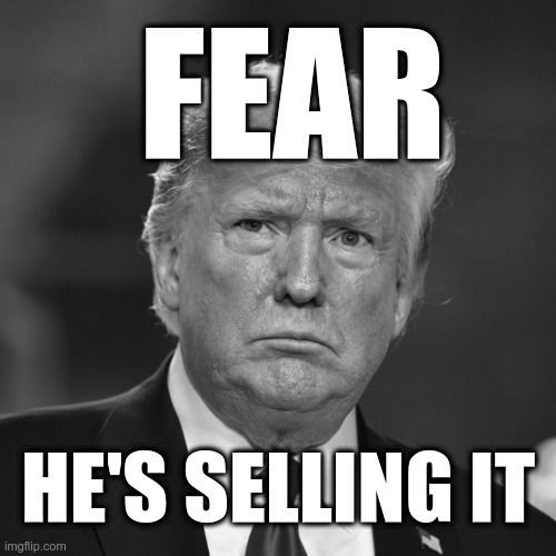 Trump Is Selling Fear | FEAR; HE'S SELLING IT | image tagged in trump,fear | made w/ Imgflip meme maker