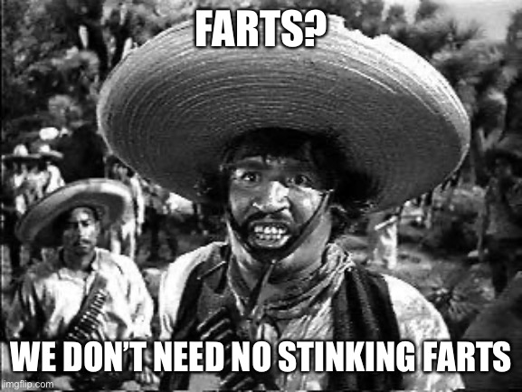 Badges | FARTS? WE DON’T NEED NO STINKING FARTS | image tagged in badges | made w/ Imgflip meme maker