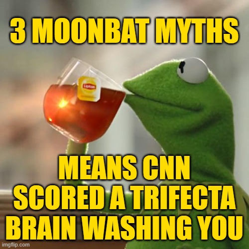 But That's None Of My Business Meme | 3 MOONBAT MYTHS MEANS CNN SCORED A TRIFECTA BRAIN WASHING YOU | image tagged in memes,but that's none of my business,kermit the frog | made w/ Imgflip meme maker