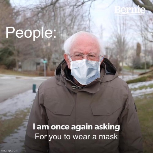 Bernie I Am Once Again Asking For Your Support | People:; For you to wear a mask | image tagged in memes,bernie i am once again asking for your support | made w/ Imgflip meme maker
