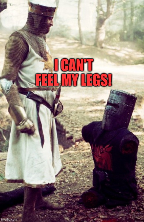 black knight | I CAN'T FEEL MY LEGS! | image tagged in black knight | made w/ Imgflip meme maker