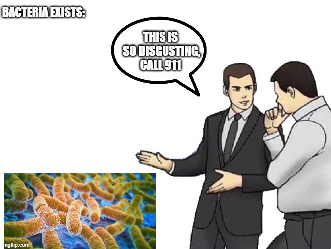 bacteria looks disgusting | BACTERIA EXISTS:; THIS IS  SO DISGUSTING, CALL 911 | image tagged in memes,car salesman slaps hood,bacteria,funny,911 | made w/ Imgflip meme maker