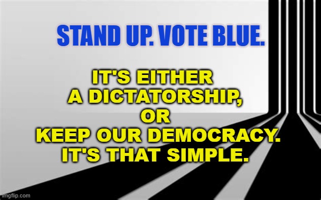 It's either  a dictatorship, or keep our democracy.It's that simple. | STAND UP. VOTE BLUE. IT'S EITHER  
A DICTATORSHIP, 
OR 
KEEP OUR DEMOCRACY.
IT'S THAT SIMPLE. | image tagged in election 2020,trump,joe biden,kamala harris | made w/ Imgflip meme maker