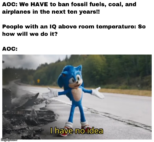 I’m a conservative in AP Environmental Science and I can tell you NONE of this is even somewhat feasible | image tagged in aoc,crazy aoc,liberal logic | made w/ Imgflip meme maker