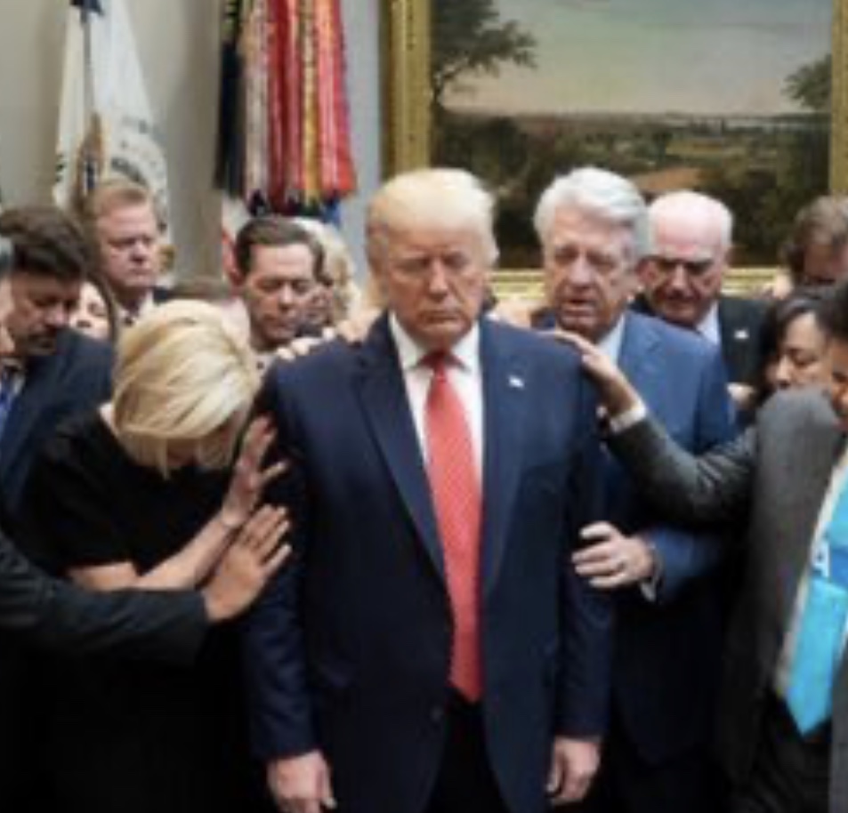 Trump laying hands Blank Meme Template