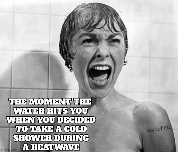 image tagged in heatwave,summer,psycho,shower,water,horror movie | made w/ Imgflip meme maker