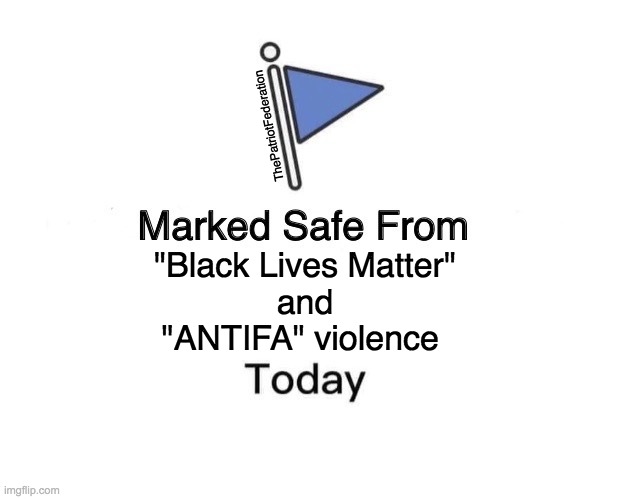 Marked Safe From | ThePatriotFederation; "Black Lives Matter"
and
"ANTIFA" violence | image tagged in memes,marked safe from | made w/ Imgflip meme maker