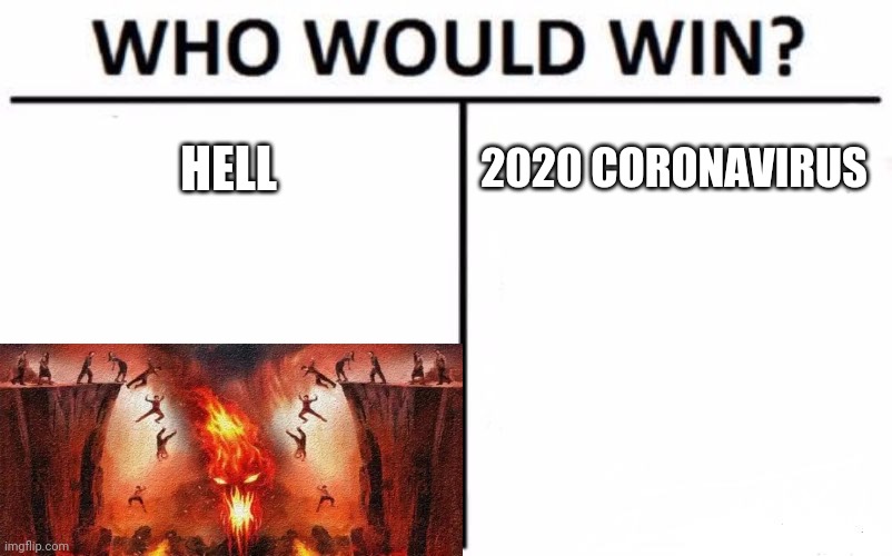 Coronavirus is hell |  HELL; 2020 CORONAVIRUS | image tagged in memes,who would win,2020,coronavirus | made w/ Imgflip meme maker