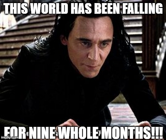 I have been falling for 30 minutes | THIS WORLD HAS BEEN FALLING FOR NINE WHOLE MONTHS!!! | image tagged in i have been falling for 30 minutes | made w/ Imgflip meme maker