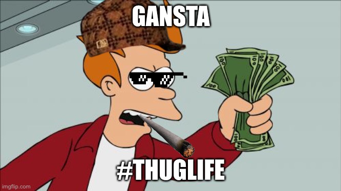 If life was like Bugha ? | GANSTA; #THUGLIFE | image tagged in memes,shut up and take my money fry | made w/ Imgflip meme maker