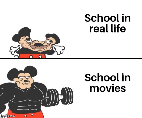 i swear that schools are showing off in the movies than real life | image tagged in school | made w/ Imgflip meme maker