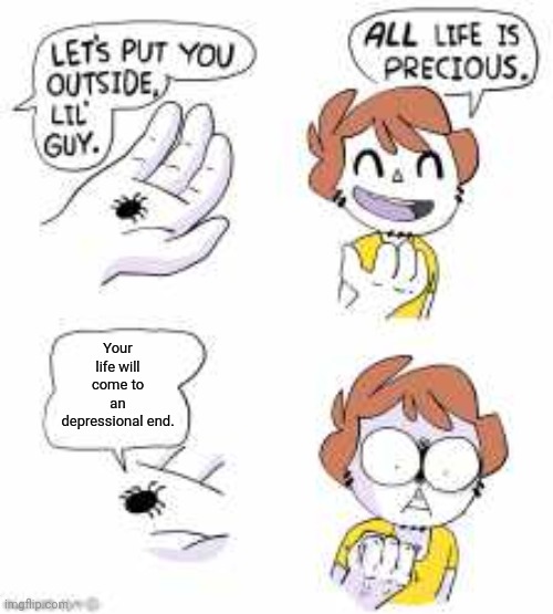 All life is NOT precious | Your life will come to an depressional end. | image tagged in all life is precious,spider,depression | made w/ Imgflip meme maker