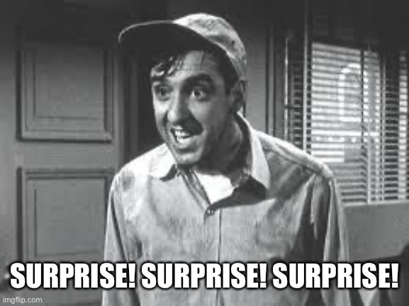 Gomer Pyle | SURPRISE! SURPRISE! SURPRISE! | image tagged in gomer pyle | made w/ Imgflip meme maker