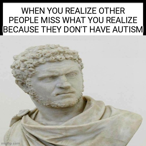 Autism self advocacy | WHEN YOU REALIZE OTHER PEOPLE MISS WHAT YOU REALIZE BECAUSE THEY DON'T HAVE AUTISM | image tagged in autism | made w/ Imgflip meme maker