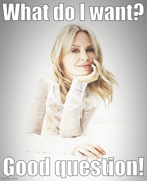 What do I want? Good question. | What do I want? Good question! | image tagged in kylie hmmm,question,good question,imgflipper,goals,goal | made w/ Imgflip meme maker