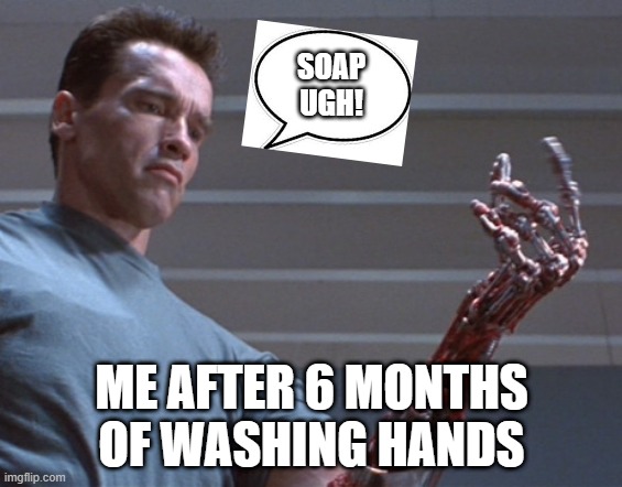 Terminator | SOAP
UGH! ME AFTER 6 MONTHS OF WASHING HANDS | image tagged in terminator | made w/ Imgflip meme maker