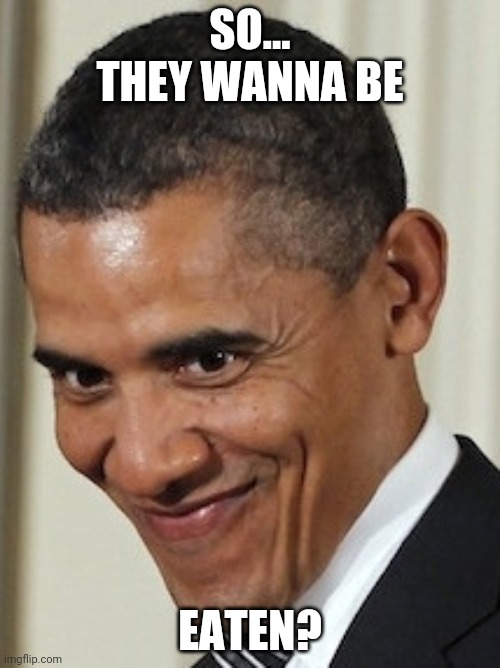 SO... THEY WANNA BE EATEN? | image tagged in obama kinky face | made w/ Imgflip meme maker