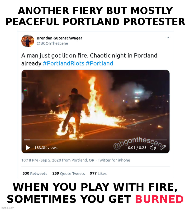 Another Fiery But Mostly Peaceful Portland Protester | image tagged in portland,ted wheeler,fire,black lives matter,looting,riots | made w/ Imgflip meme maker