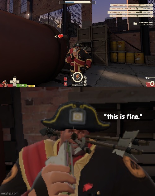 Pincushion Heavy | "this is fine." | image tagged in tf2 heavy,tf2,team fortress 2,memes | made w/ Imgflip meme maker