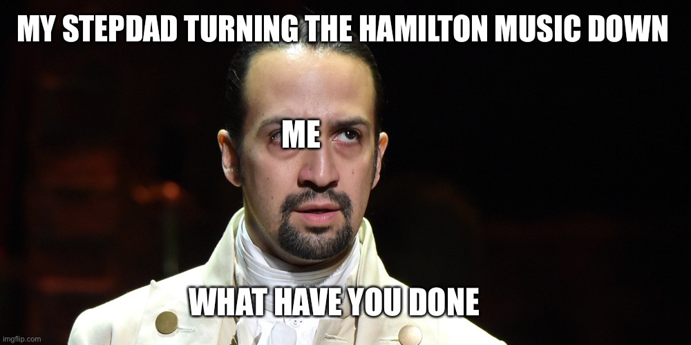 Lin Manuel Miranda Annoyed | MY STEPDAD TURNING THE HAMILTON MUSIC DOWN; ME; WHAT HAVE YOU DONE | image tagged in lin manuel miranda annoyed | made w/ Imgflip meme maker