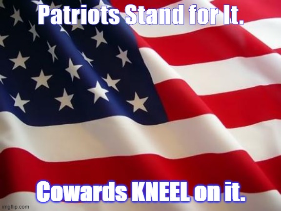 American flag | Patriots Stand for It. Cowards KNEEL on it. | image tagged in american flag | made w/ Imgflip meme maker