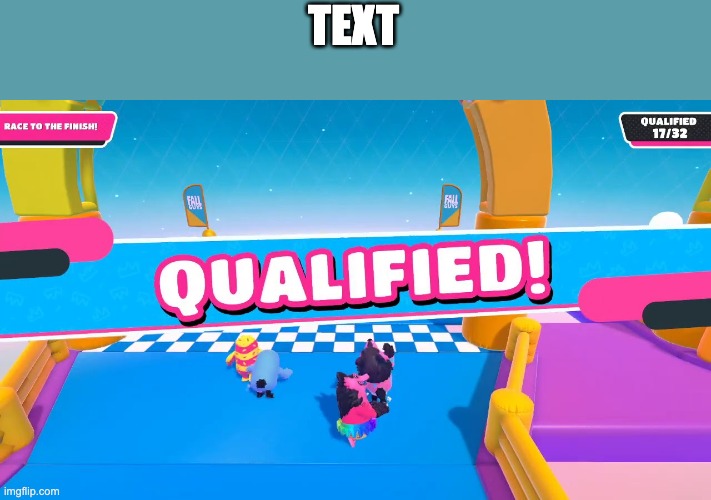 Fall guys qualified | TEXT | image tagged in fall guys qualified | made w/ Imgflip meme maker