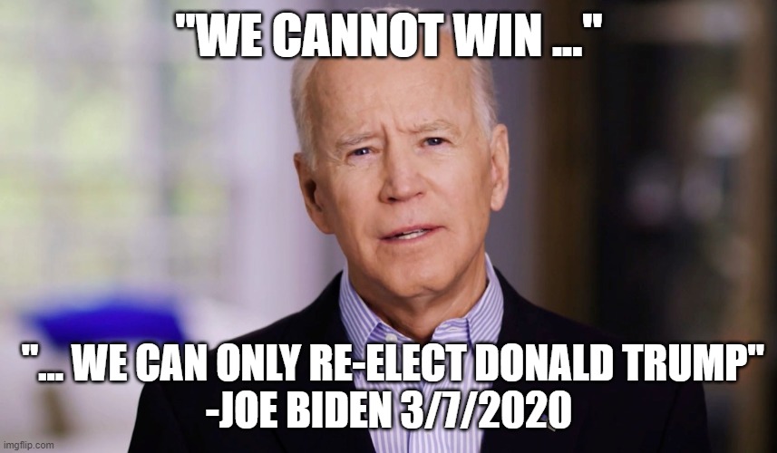 The Prophet | "WE CANNOT WIN ..."; "... WE CAN ONLY RE-ELECT DONALD TRUMP"
-JOE BIDEN 3/7/2020 | image tagged in joe biden 2020,memes,funny memes,funny,mxm | made w/ Imgflip meme maker