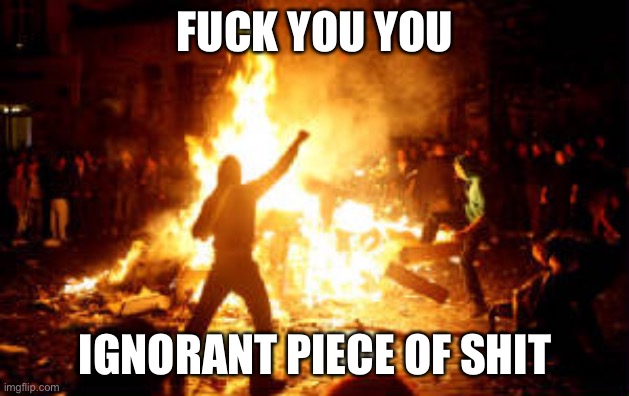 Anarchy Riot | FUCK YOU YOU IGNORANT PIECE OF SHIT | image tagged in anarchy riot | made w/ Imgflip meme maker