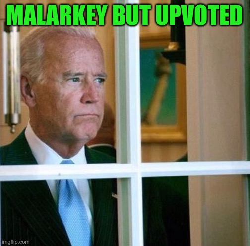 Sad Joe Biden | MALARKEY BUT UPVOTED | image tagged in sad joe biden | made w/ Imgflip meme maker