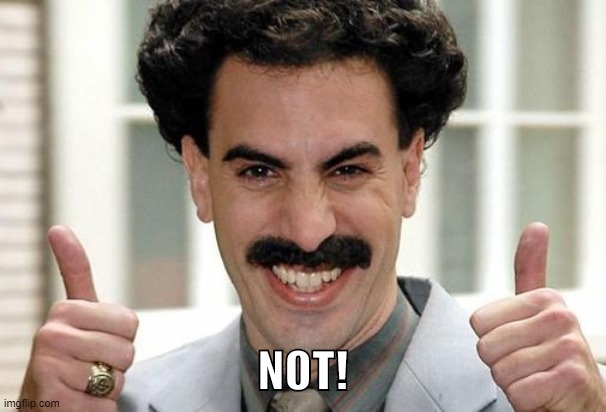 Borat Thumbs Up Excited | NOT! | image tagged in borat thumbs up excited | made w/ Imgflip meme maker