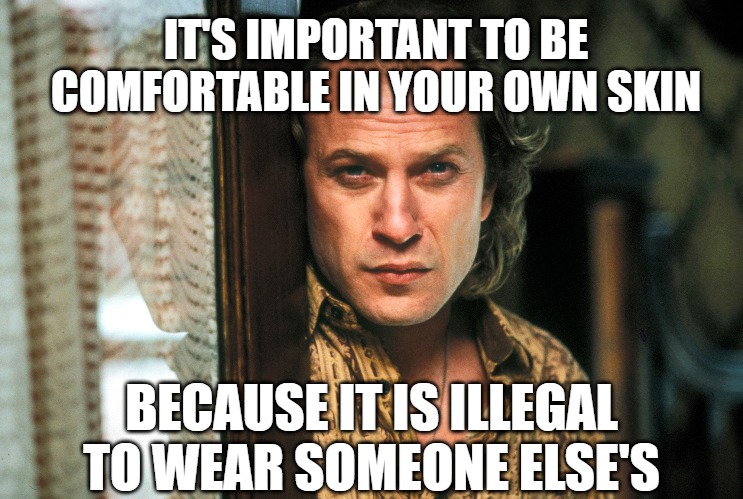 Skin | IT'S IMPORTANT TO BE COMFORTABLE IN YOUR OWN SKIN; BECAUSE IT IS ILLEGAL TO WEAR SOMEONE ELSE'S | image tagged in skin,funny | made w/ Imgflip meme maker