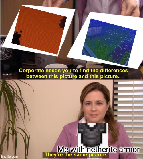 They're The Same Picture Meme | Me with netherite armor | image tagged in memes,they're the same picture | made w/ Imgflip meme maker