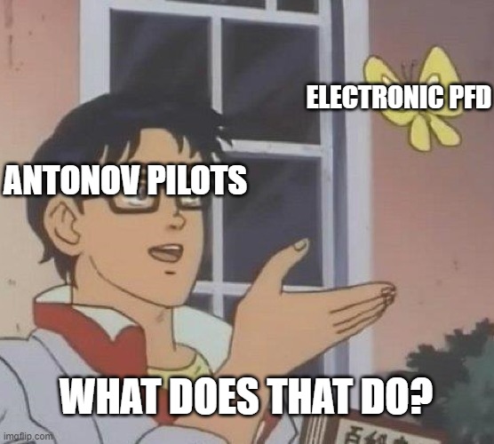 Is This A Pigeon | ELECTRONIC PFD; ANTONOV PILOTS; WHAT DOES THAT DO? | image tagged in memes,is this a pigeon | made w/ Imgflip meme maker