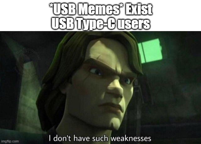 *USB Memes* Exist
USB Type-C users | image tagged in blank white template,i don't have such weakness,memes | made w/ Imgflip meme maker