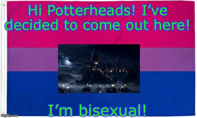 I hope you support me and don’t unfollow me | Hi Potterheads! I’ve decided to come out here! I’m bisexual! | image tagged in bisexual flag | made w/ Imgflip meme maker