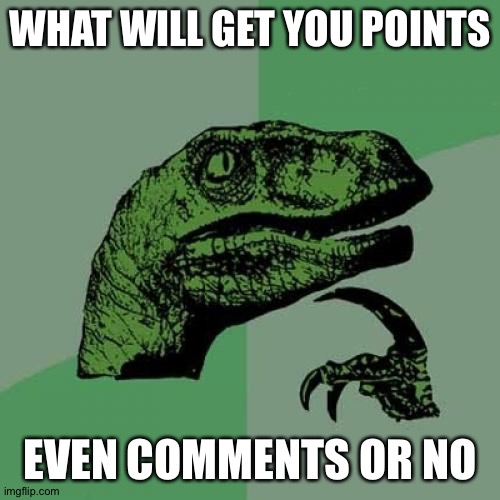 Idk | WHAT WILL GET YOU POINTS; EVEN COMMENTS OR NO | image tagged in memes,philosoraptor | made w/ Imgflip meme maker